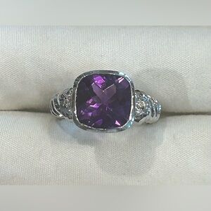14Kt White Gold Amethyst And Diamond Cocktail Ring
